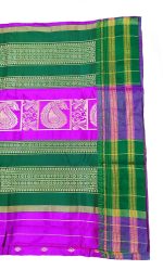 RRK Women's Silk Narayanpet Saree with Blouse Piece (Purple with Green Border) - Image 4