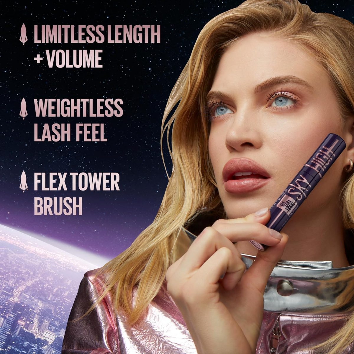 Maybelline Sky High Washable Mascara Makeup, Volumizing Mascara, Buildable, Lengthening Mascara, Defining, Curling, Multiplying, Washable Blackest Black, 0.2 fl. oz. - Image 3