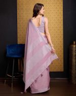 SWORNOF Women's Linen Cotton Silk Saree with Unstitched Blouse Piece | Saree for Women | Saree with Blouse Piece | Soft and Skin Friendly - Image 6
