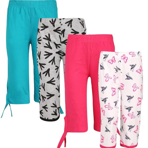 SINI MINI Girl's Cotton Colourful Capri (Pink, Petrol, 16-17 Years)- Pack of 4