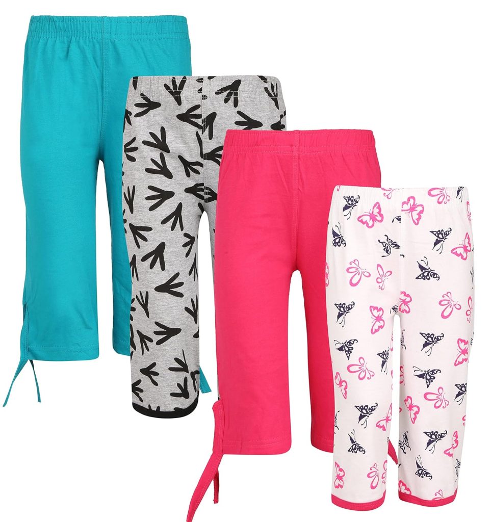 SINI MINI Girl's Cotton Colourful Capri (Pink, Petrol, 16-17 Years)- Pack of 4