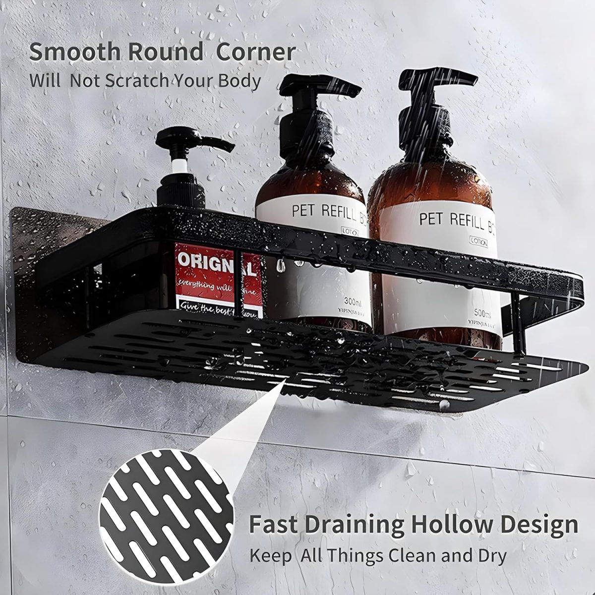 MorivaHomes Multipurpose Self-Adhesive Aluminium Bathroom Wall Mounted Storage Organizer Shelf Holder/Rack/Bathroom Accessories (Pack of 2, Black) - Image 7