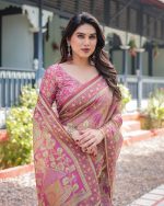 ALMAARI FASHION Handloom Cotton Floral Printed Saree with Tassels on Edges & Attached Blouse Piece | 5.5 Meter Saree + 0.8 Meter Blouse - Image 5