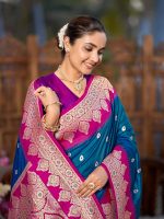 MANOHARI Women's Trendy Banarasi Silk Woven Saree with Heavy Jacquard Pattern, Elegant Design, Silk Saree with Unstitched Jacquard Blouse Piece for Weddings & Festive Occasions - Image 6