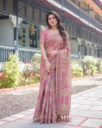 ALMAARI FASHION Handloom Cotton Floral Printed Saree with Tassels on Edges & Attached Blouse Piece | 5.5 Meter Saree + 0.8 Meter Blouse - Image 6