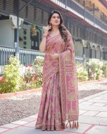 ALMAARI FASHION Handloom Cotton Floral Printed Saree with Tassels on Edges & Attached Blouse Piece | 5.5 Meter Saree + 0.8 Meter Blouse - Image 7