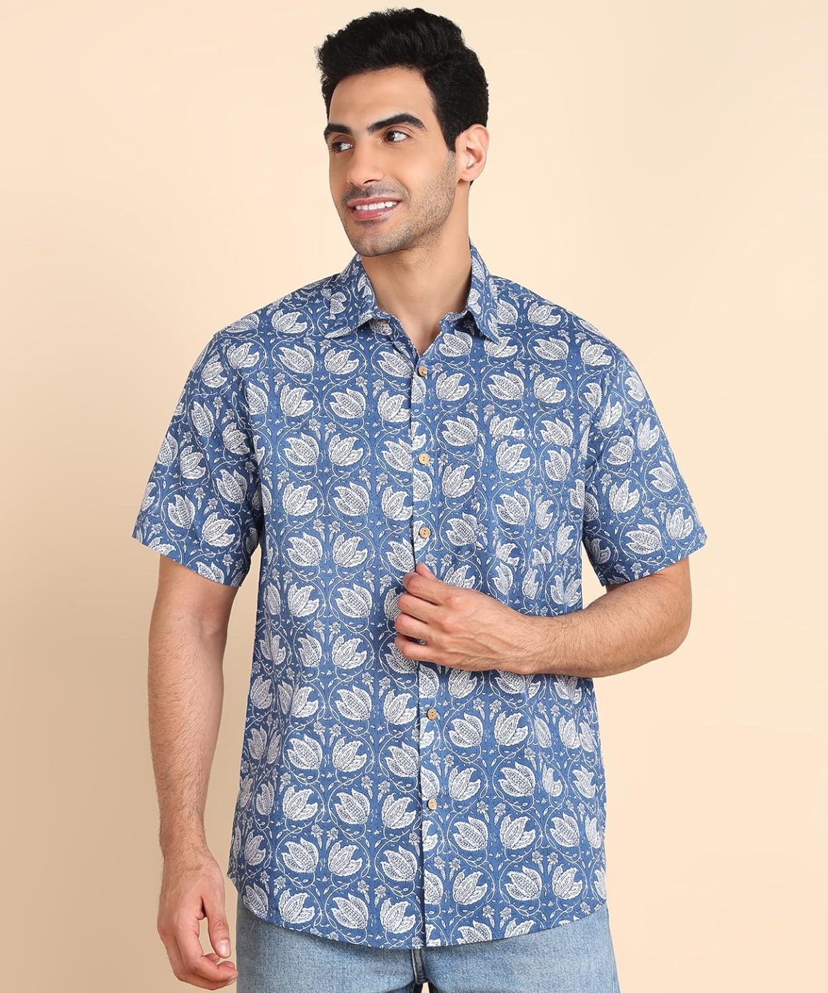 BLOCKS OF INDIA Cotton Hand Block Print Half Sleeves Summer Shirt for Men - Image 2
