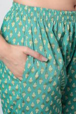 miss fame Women's Cotton Printed Kurta with Pant and Mulmul Dupatta - (Green) - Image 7