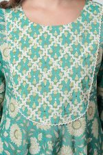 miss fame Women's Cotton Printed Kurta with Pant and Mulmul Dupatta - (Green) - Image 6