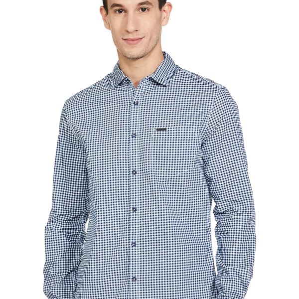 The Indian Garage Co Men's Cotton Regular Fit Checkered Full Sleeves Cutaway Collar Casual Shirt