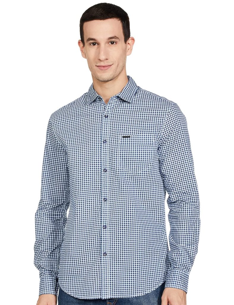 The Indian Garage Co Men's Cotton Regular Fit Checkered Full Sleeves Cutaway Collar Casual Shirt