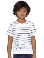 L'Adore Boy's White Printed Short Sleeve T-Shirt