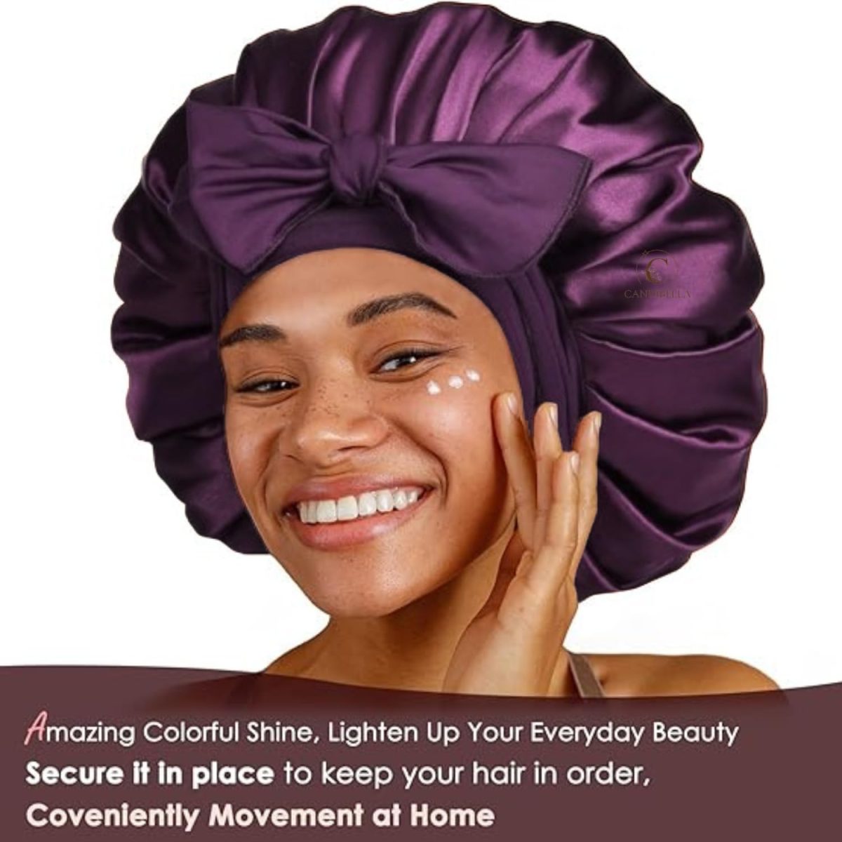 Candibella Silk Bonnet for Hair with 3 Scrunchies, Adjustable Silk Hair Cap for Sleeping, Satin Bonnet for Curly Hair with Wide Elastic Tie Band - Image 2