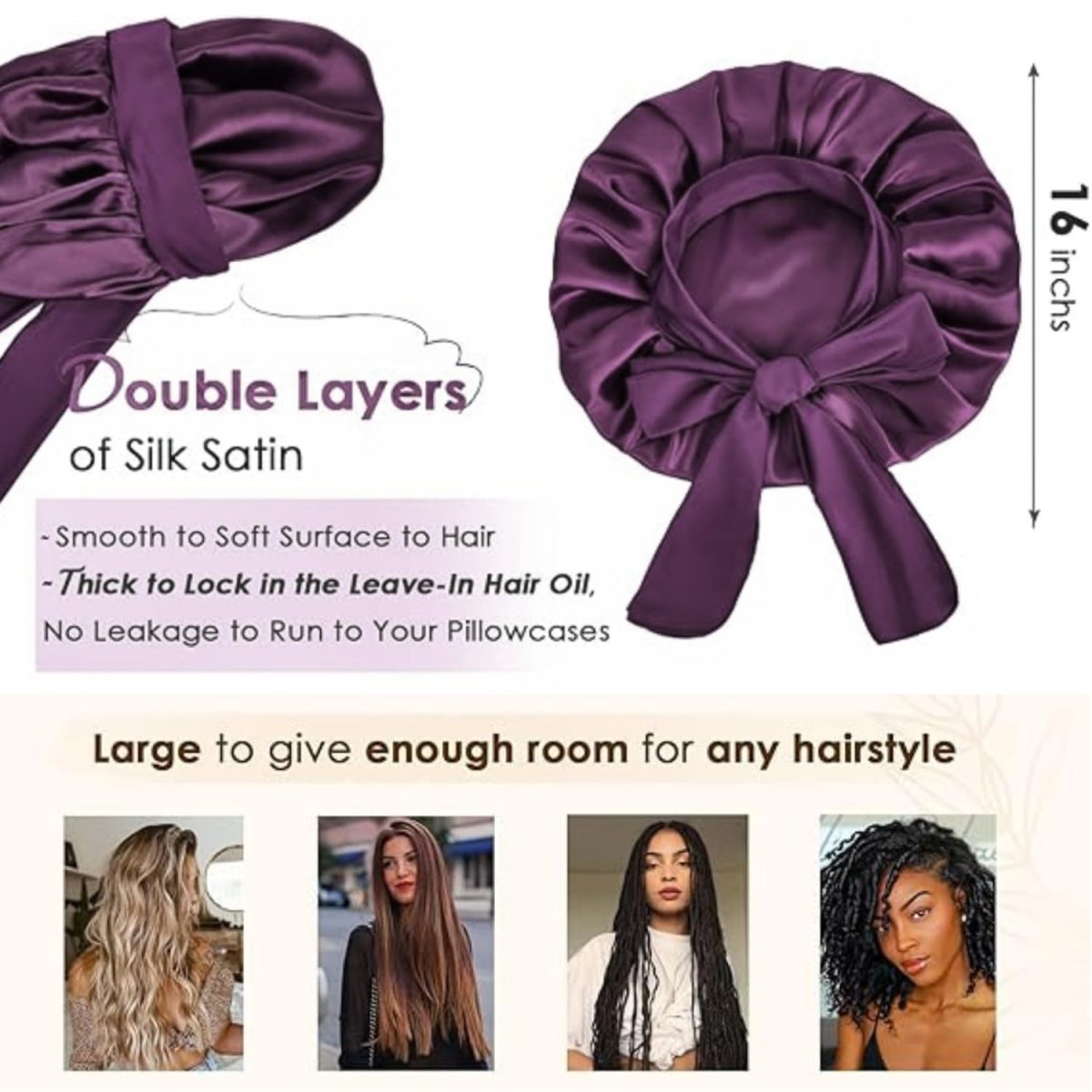 Candibella Silk Bonnet for Hair with 3 Scrunchies, Adjustable Silk Hair Cap for Sleeping, Satin Bonnet for Curly Hair with Wide Elastic Tie Band - Image 3