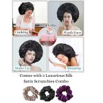 Candibella Silk Bonnet for Hair with 3 Scrunchies, Adjustable Silk Hair Cap for Sleeping, Satin Bonnet for Curly Hair with Wide Elastic Tie Band - Image 5