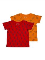 BODYCARE Kids Infantwear Boy's Red & Orange Printed Round Neck Regular Fit T-Shirt Pack Of 2,Cotton,3 Years-4 Years