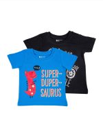 BODYCARE Kids Infantwear Boy's Black & Blue Printed Round Neck Regular Fit T-Shirt Pack Of 2,Cotton,2 Years-3 Years
