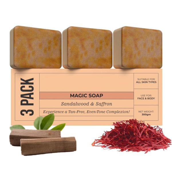 Bendist Export® Hamare Ghar Ka Soaps Sandalwood & Saffron Magic Soaps For Bath | Paraben Free | Chandan & Kesar Bath Soap | Handmade Soap For Glowing | Skin Brightening For Men & Women (100 Gms Pack Of 3)
