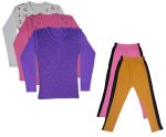 IndiWeaves Girls Cotton Full Sleeve Printed T-Shirts and Cotton Capri 3/4 Pants (Pink,Mustard,White,Pink,Purple,11-12 Years) Pack of 5