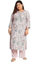 Tissu Women's Plus Size Baby Pink & Green Printed Kurta with Palazzo