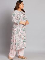 Tissu Women's Plus Size Baby Pink & Green Printed Kurta with Palazzo - Image 3
