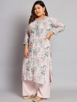 Tissu Women's Plus Size Baby Pink & Green Printed Kurta with Palazzo - Image 4