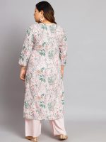 Tissu Women's Plus Size Baby Pink & Green Printed Kurta with Palazzo - Image 5