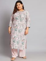 Tissu Women's Plus Size Baby Pink & Green Printed Kurta with Palazzo - Image 6