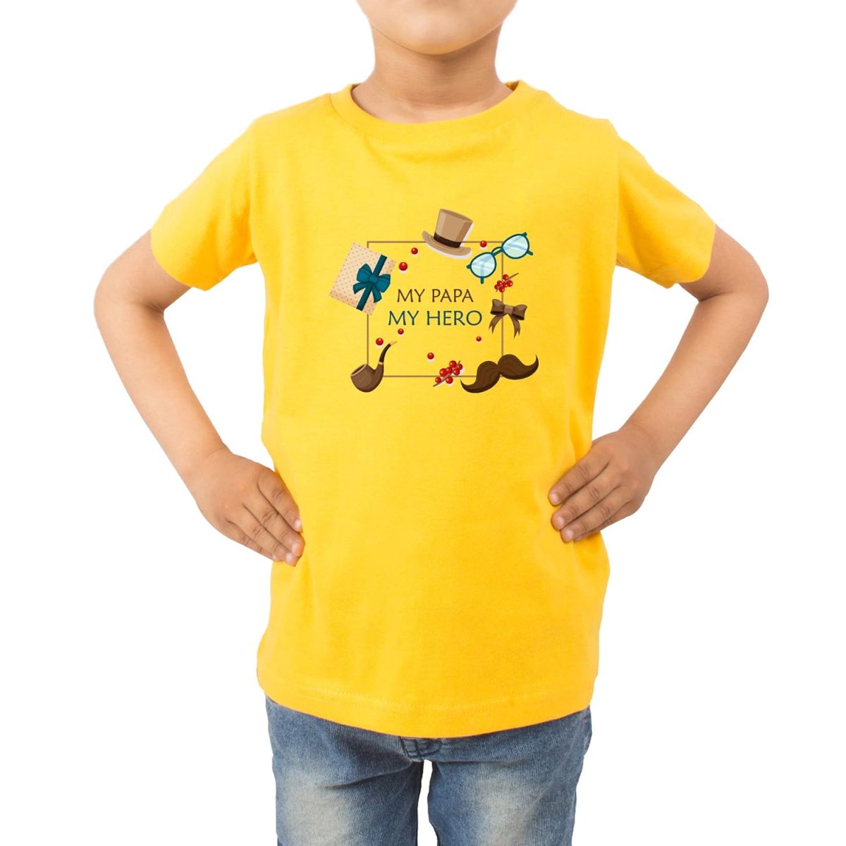 Fade Collecion - My Papa My Hero Kids T-Shirt (Boys/Girls) (5-6 Years, Yellow)