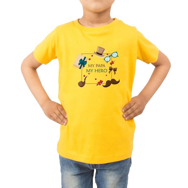 Fade Collecion - My Papa My Hero Kids T-Shirt (Boys/Girls) (5-6 Years, Yellow)