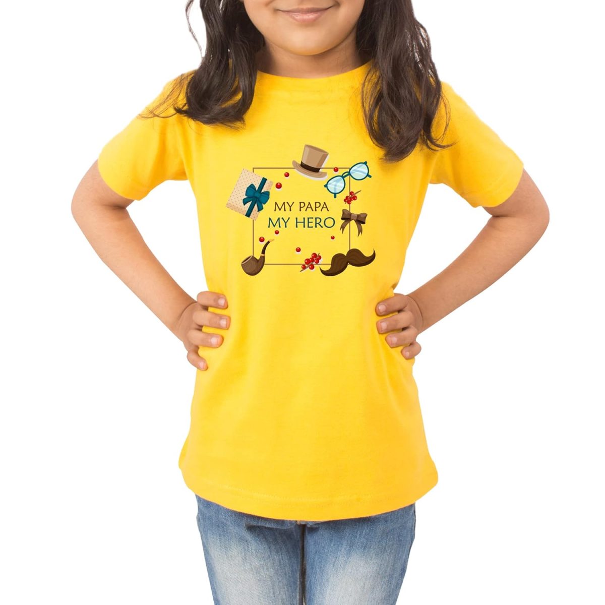Fade Collecion - My Papa My Hero Kids T-Shirt (Boys/Girls) (5-6 Years, Yellow) - Image 3