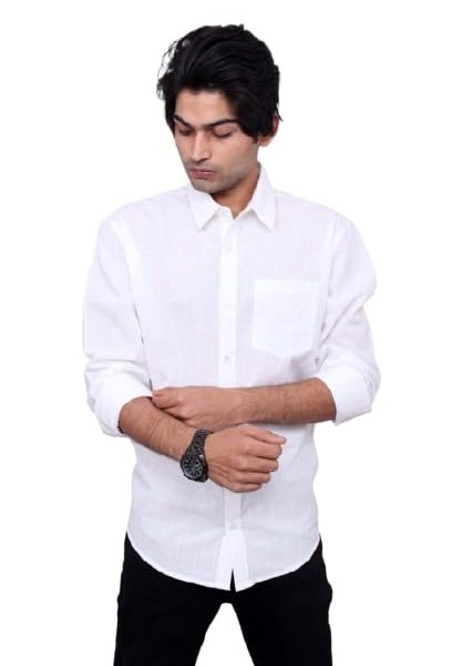 Labnin India, Men's White Full Sleeve Cotton Linen Premium Shirt for Formal/Casual