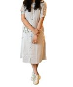 Preeson Women’s South Cotton Handloom Fabric Front Button Closed Button Woke and Embroidery Work Dress