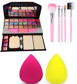 JAF 6155 Makeup kit and 5 Pieces Brush and 2 Pieces Blender Puff Combo - Multicolor