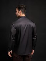 IndoPrimo Men's Satin Shirt with Spread Collar Neck Line Solid Pattern Full Sleeves Regular Fit Western Style and Standard Length - Image 5
