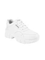 Shoetopia Lace-up Detail White Chunky Sneakers for Women & Girls - Image 3