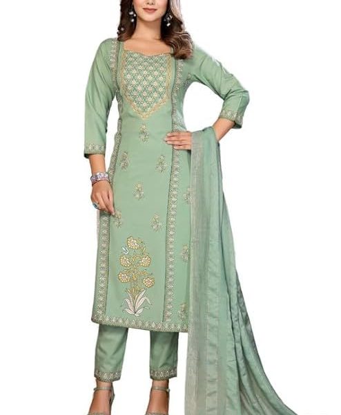 Royal Export Women's Cotton Blend Floral Printed Straight Kurta Pant with Dupatta, Kurta Sets for Woman