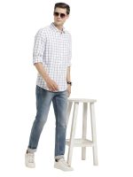 Turtle Men 100% Cotton Slim Fit White Check Casual Shirt - Image 6