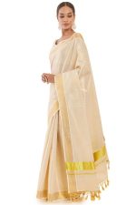 Fashily Women’s Kerala Tissue Plain Saree with Running Blouse| Onam & Vishu Kani Special | Traditional Kasavu White Colour - Image 2