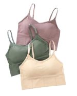 Texello Women's Cotton Wire-Free Full Coverage Lightly Padded Sports Bra - Comfortable & Supportive Everyday Wear - Pack of 3 (Size- 32, Brown, Green, Beige)