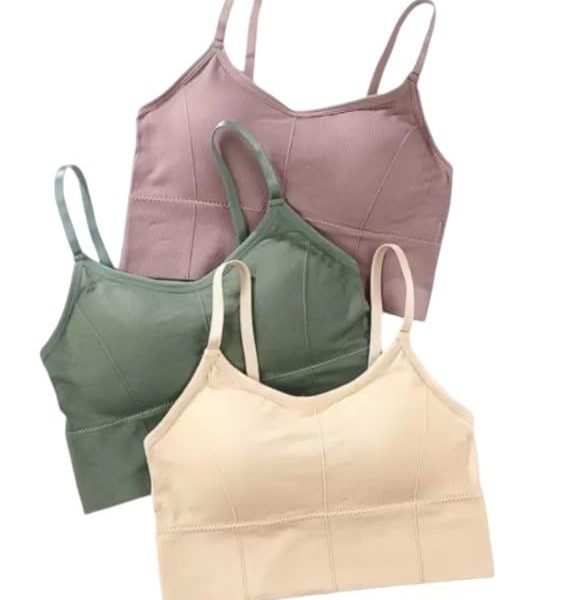 Texello Women's Cotton Wire-Free Full Coverage Lightly Padded Sports Bra - Comfortable & Supportive Everyday Wear - Pack of 3 (Size- 32, Brown, Green, Beige)