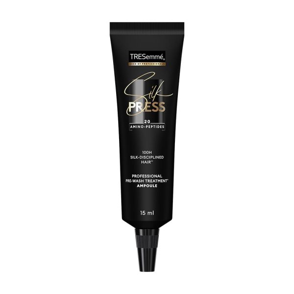 TRESemmé Silk Press Pre-Wash Treatment Ampoules, 4 x 15ml | Heatless Hair Straightening Treatment with Amino Peptides