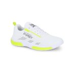 Rapidflex Running Shoes, White with Neon Yellow Accents, Breathable Mesh Upper, PVC Sole, Lace-up Closure