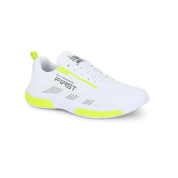 Rapidflex Running Shoes, White with Neon Yellow Accents, Breathable Mesh Upper, PVC Sole, Lace-up Closure