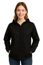 Krystle Women's Lightweight Windcheater Rain Jacket with Hood – Black(Medium)