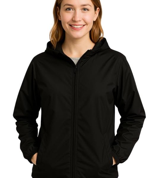 Krystle Women's Lightweight Windcheater Rain Jacket with Hood – Black(Medium)