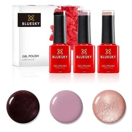 Bluesky Gel Nail Polish, Dark Burgundy A07, Musk Pink A44, Platinum 20, Long Lasting, Chip Resistant, 3 x 5ml (Requires Drying Under UV LED Lamp)