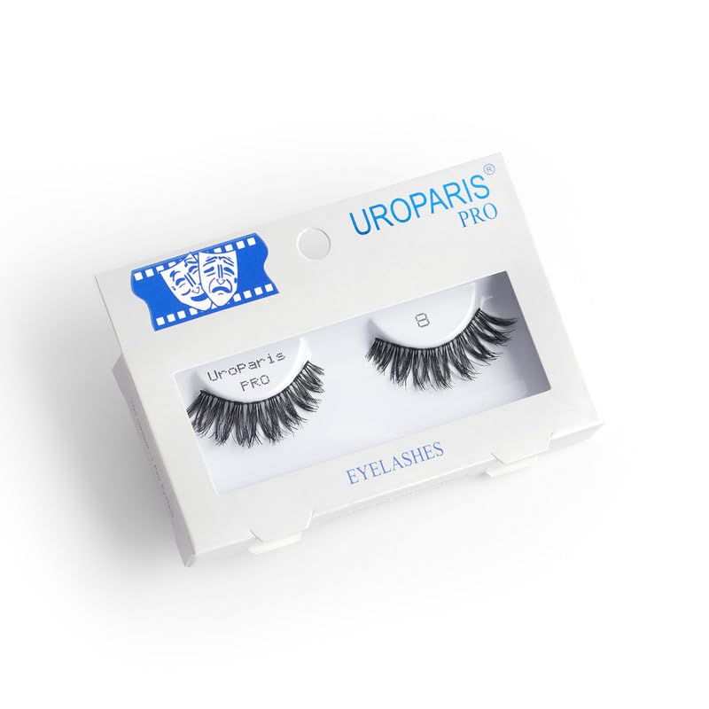 Uroparis PRO 8 Eyelashes for Women — Handmade Eye Lashes | Lightweight False Lashes with Premium Virgin Hair | Invisible Band | For Glam Look & Enhance Beauty (Black) - 1 Pair
