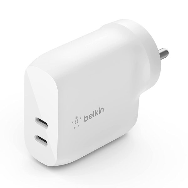 Belkin 40W (20W + 20W) Two Ports USB -C PD Wall Charger | Fast Charging for iPhone Series (16, 16 Pro Max, 15, 15 Pro Max) Samsung Galaxy S24 Ultra, iPad, AirPods & More | 2 Years Warranty, White