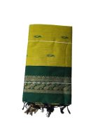 GK classic Lightweight Cotton Silk Saree | Women's Pure Kalyani Cotton Silk Saree with Zari Border and Blouse Piece (Lemon Green & Dark Green) Cotton Saree For Women Pack of 1 - Image 2